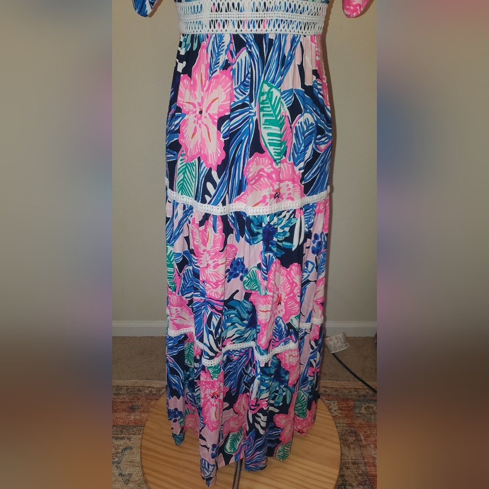 Lilly Pulitzer Pink & Blue Maribella Wrap Maxi Dress Sz 0 - Picture 2 of 11